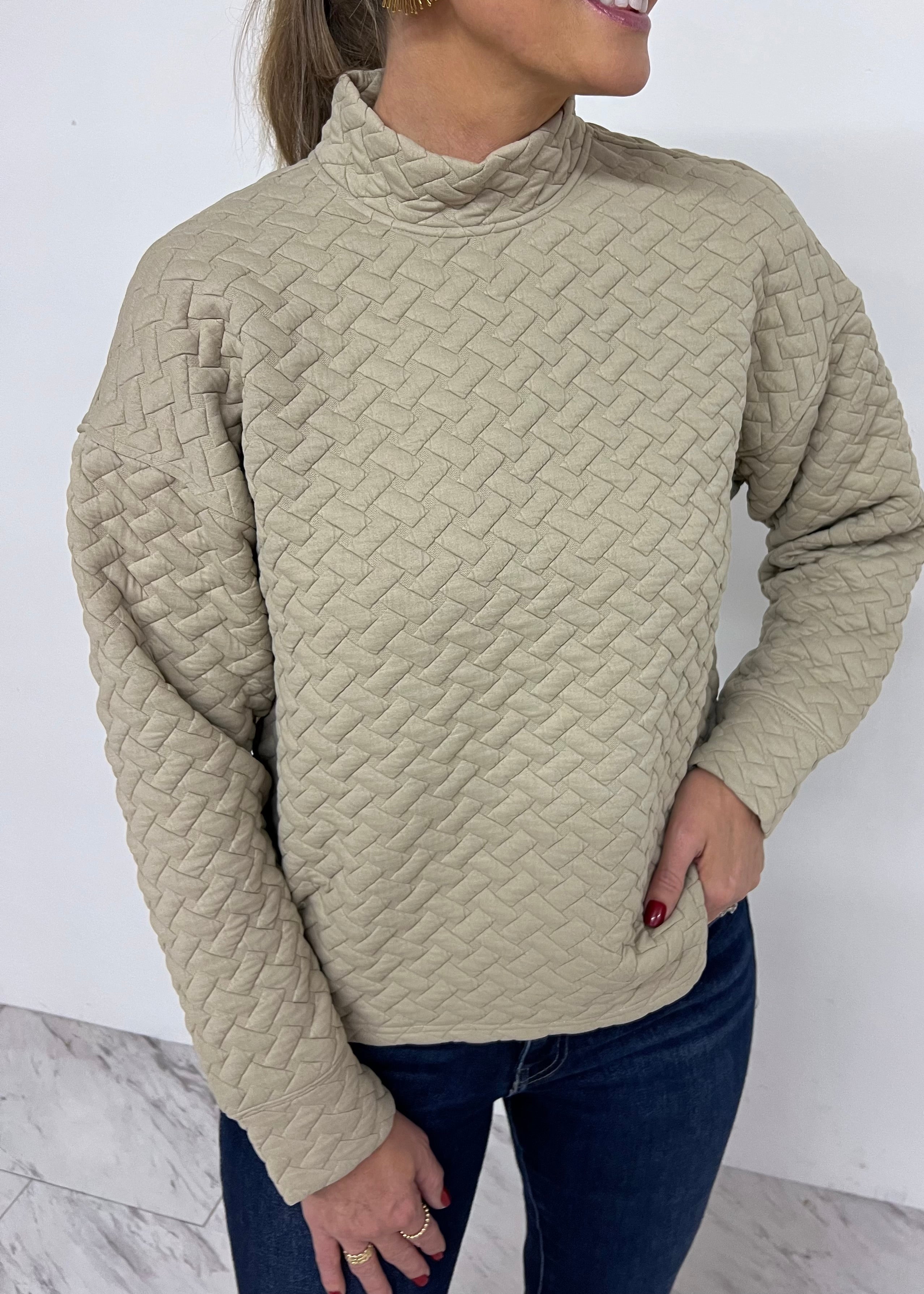 beige mock neck top