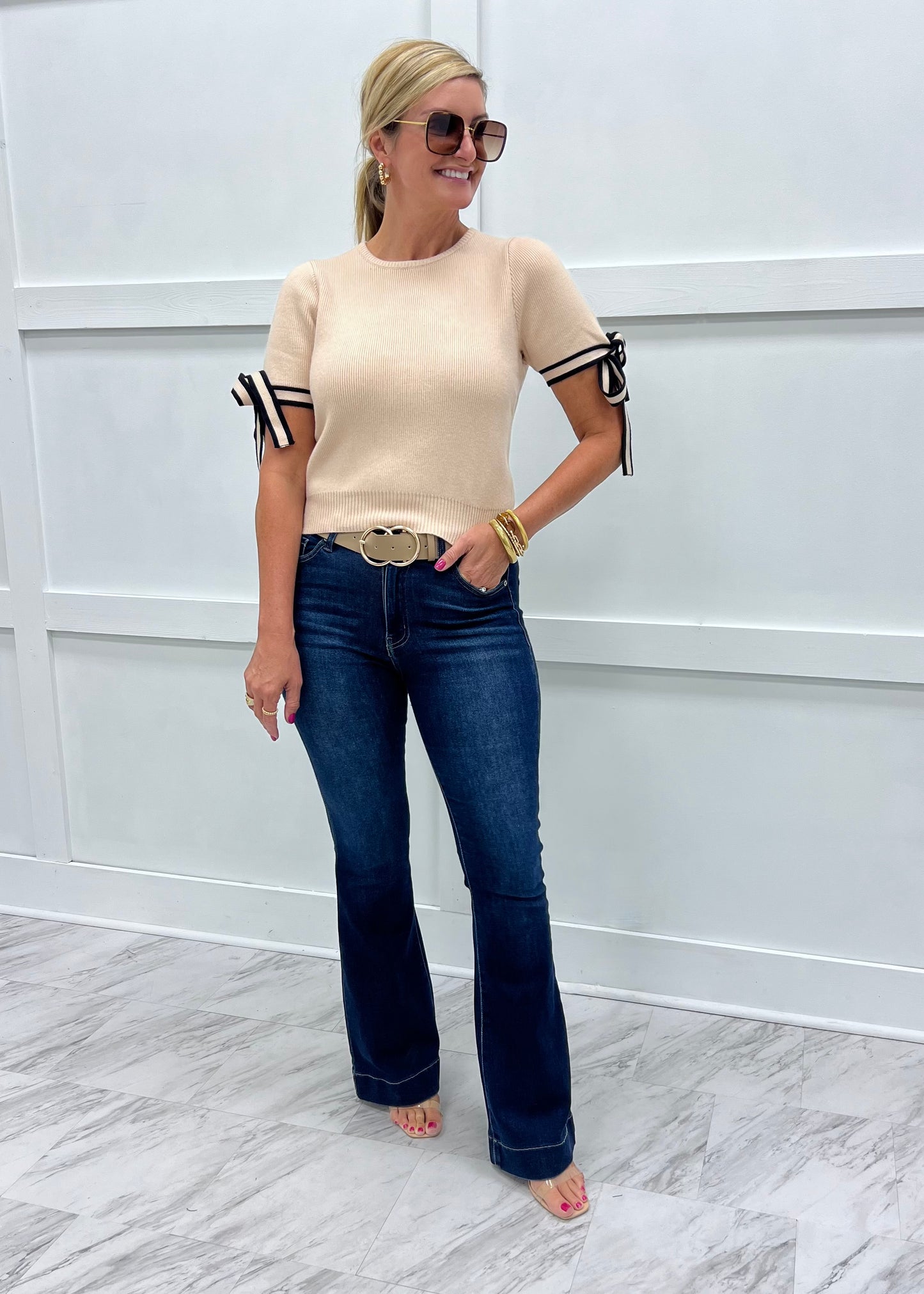 Adelaide Bow Sleeve Sweater (Taupe)