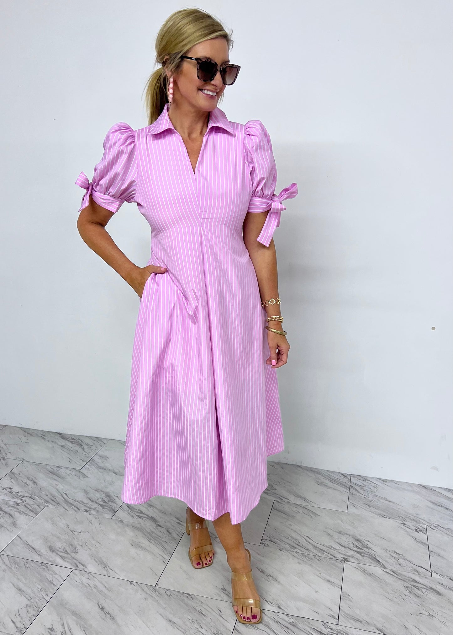 Penny Pink Tie Sleeve Dress