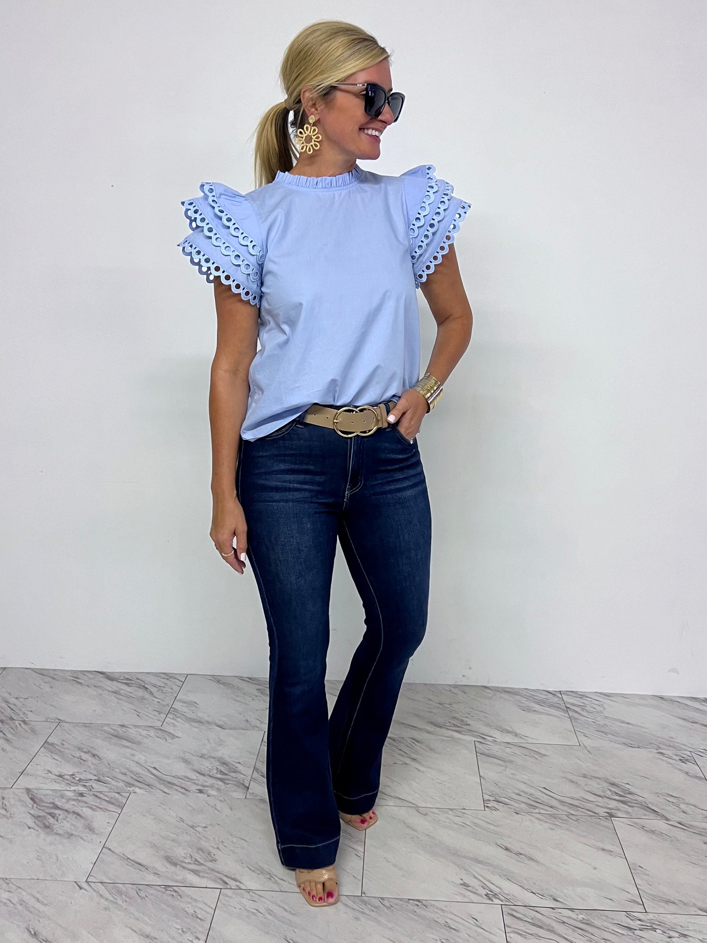 Skye Blue Circle Detail Top - FINAL SALE