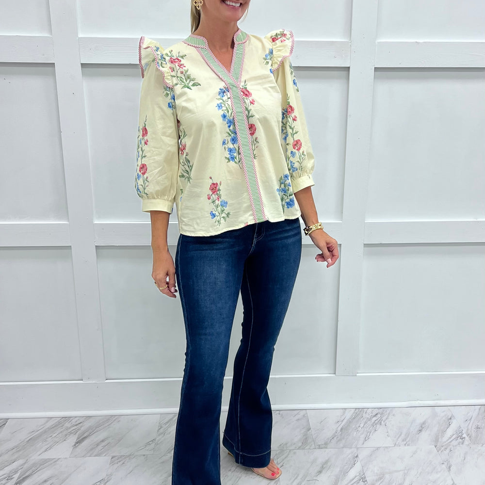 Wyatt Flower + Stripe Top (Cream)