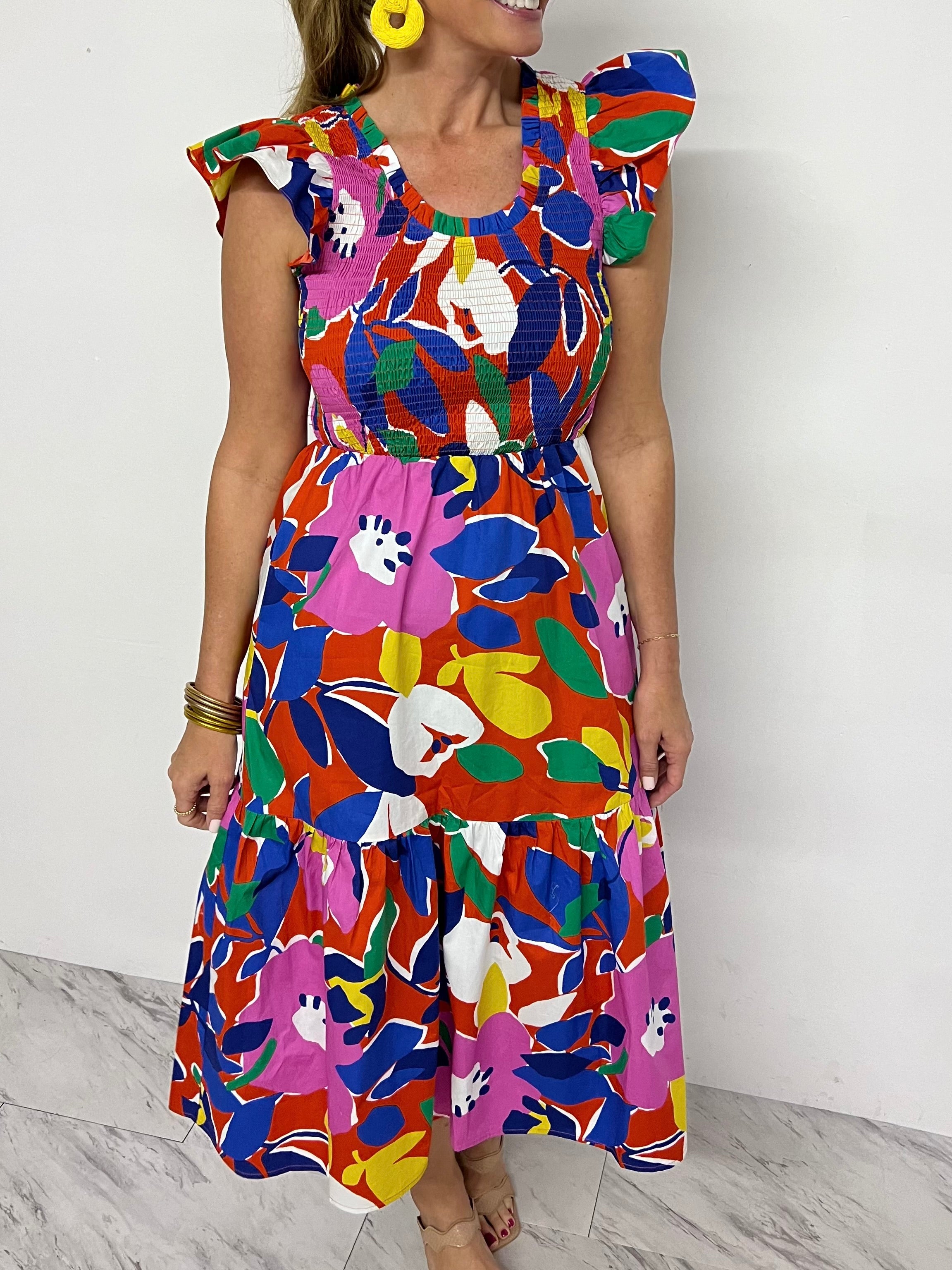 AMERI SMOKE FLOWER FLARE DRESS Mサイズ SMOKE FLOWER FLARE DRESS