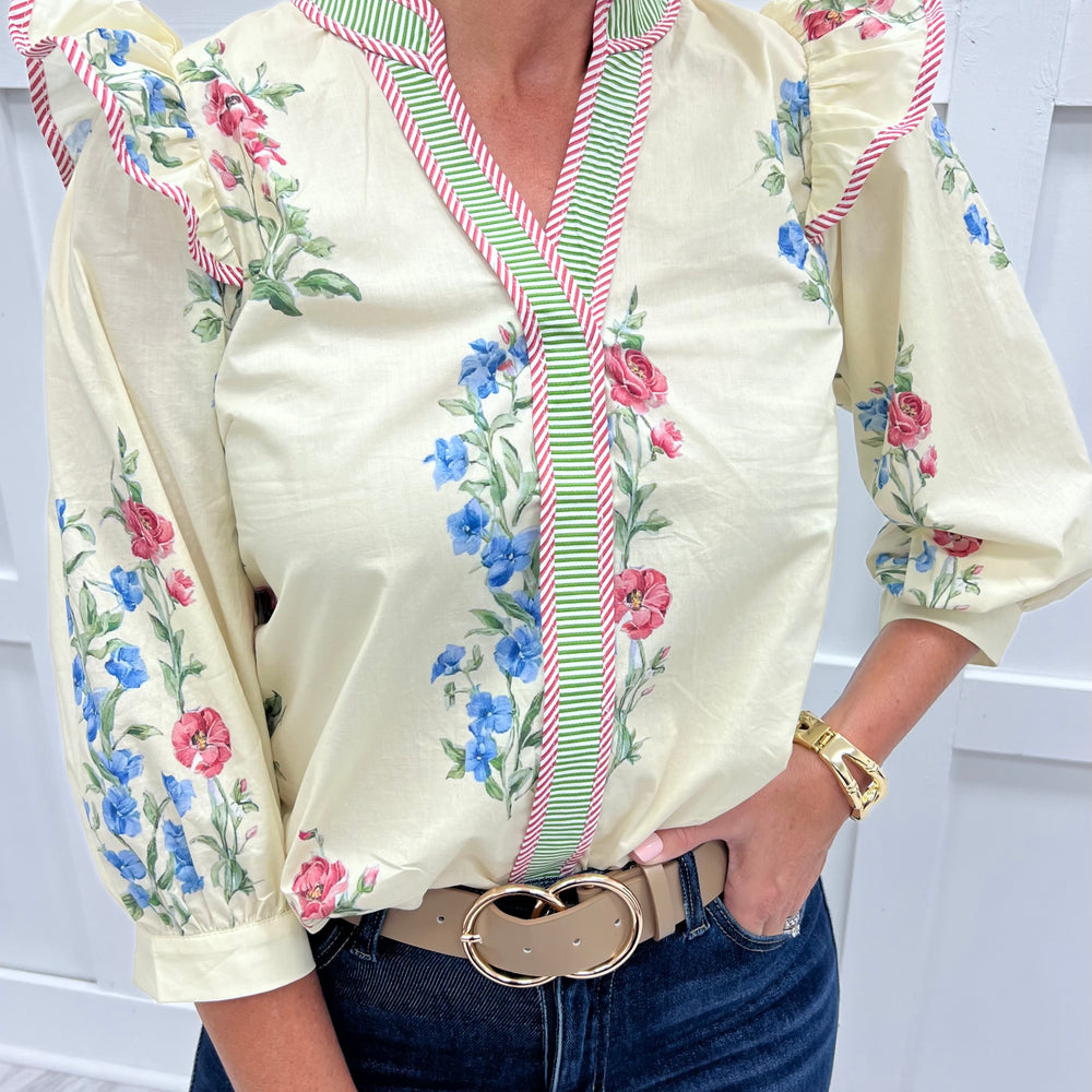 Wyatt Flower + Stripe Top (Cream)