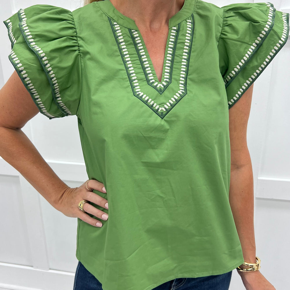 Addison Embroidered Top (Olive)