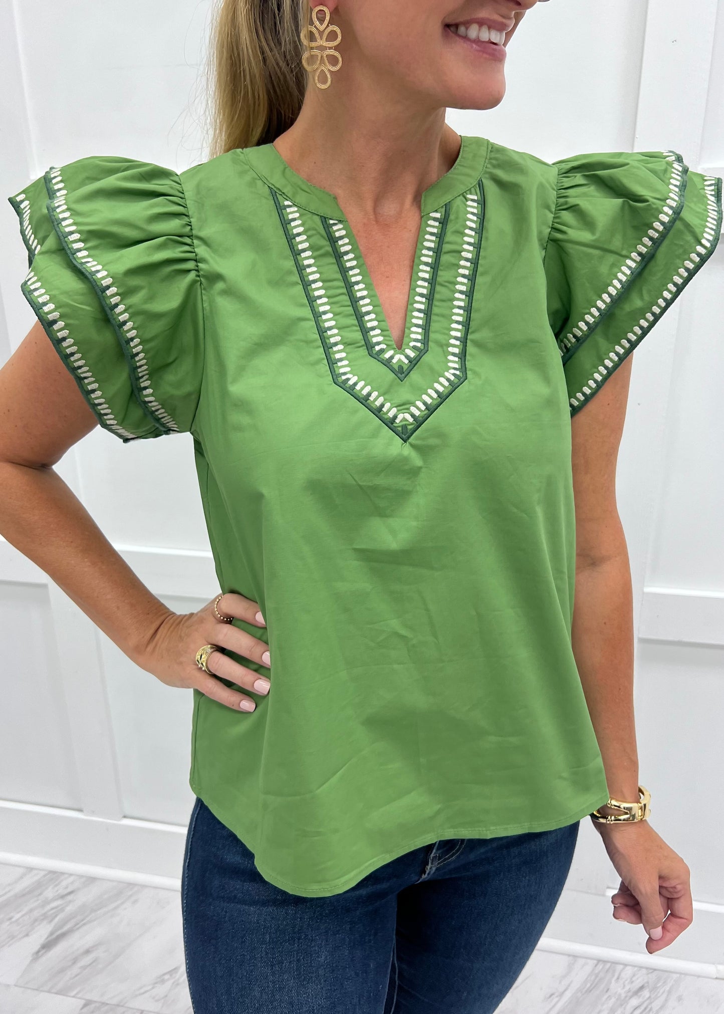 Addison Embroidered Top (Olive)