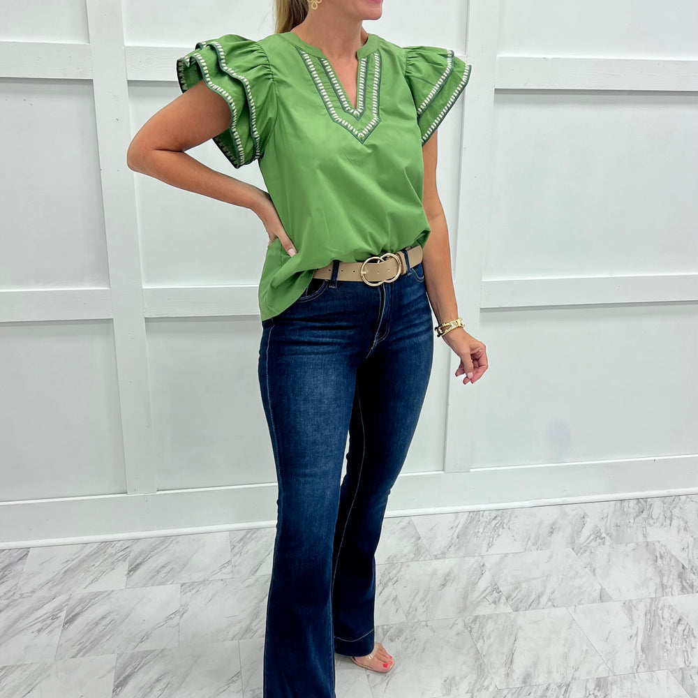 Addison Embroidered Top (Olive)