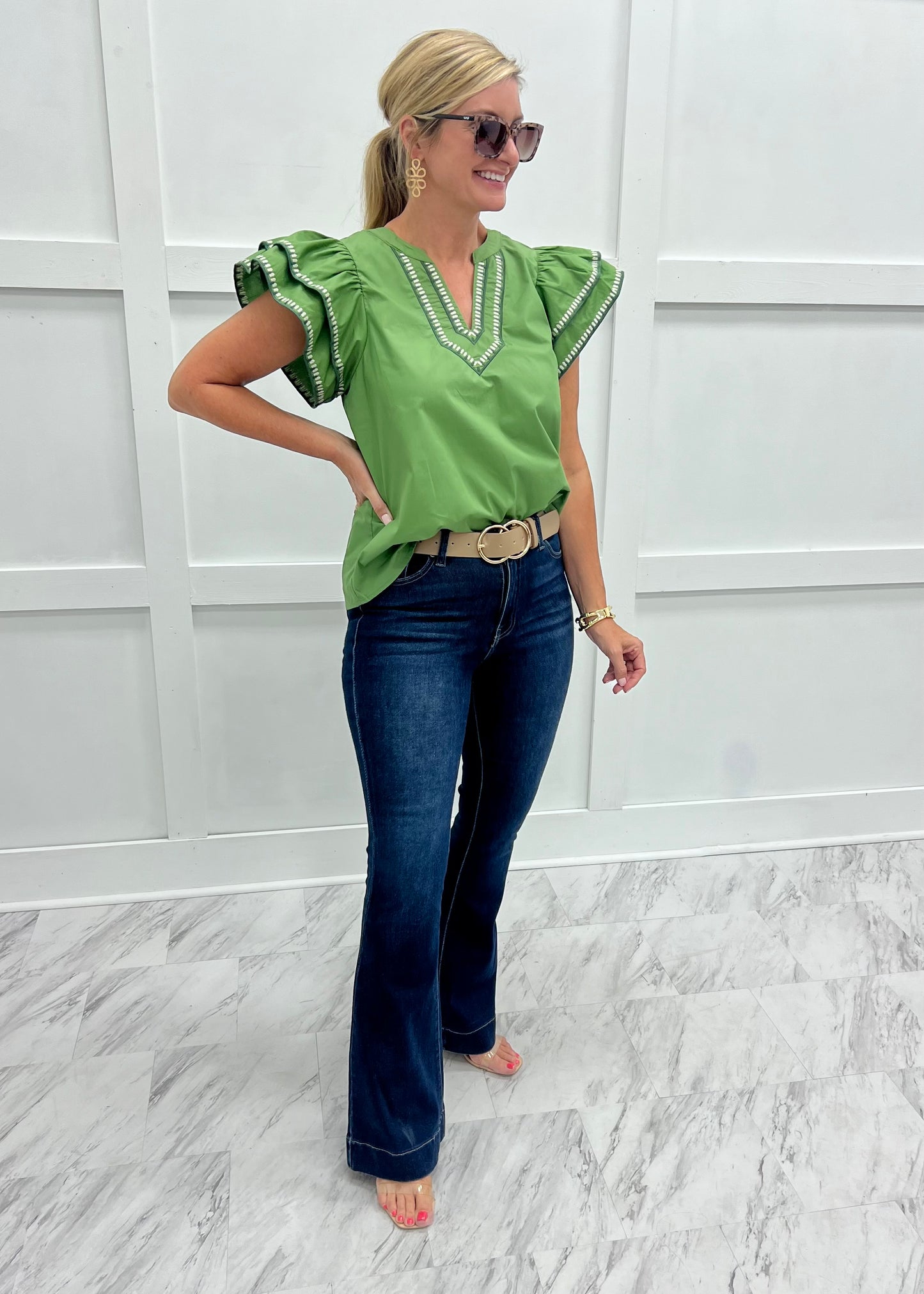 Addison Embroidered Top (Olive)