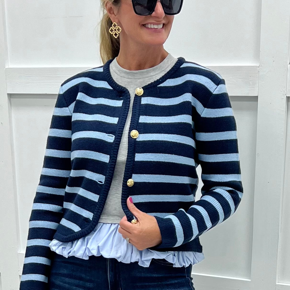 
                  
                    Regent Stripe Cardigan (Blue)
                  
                