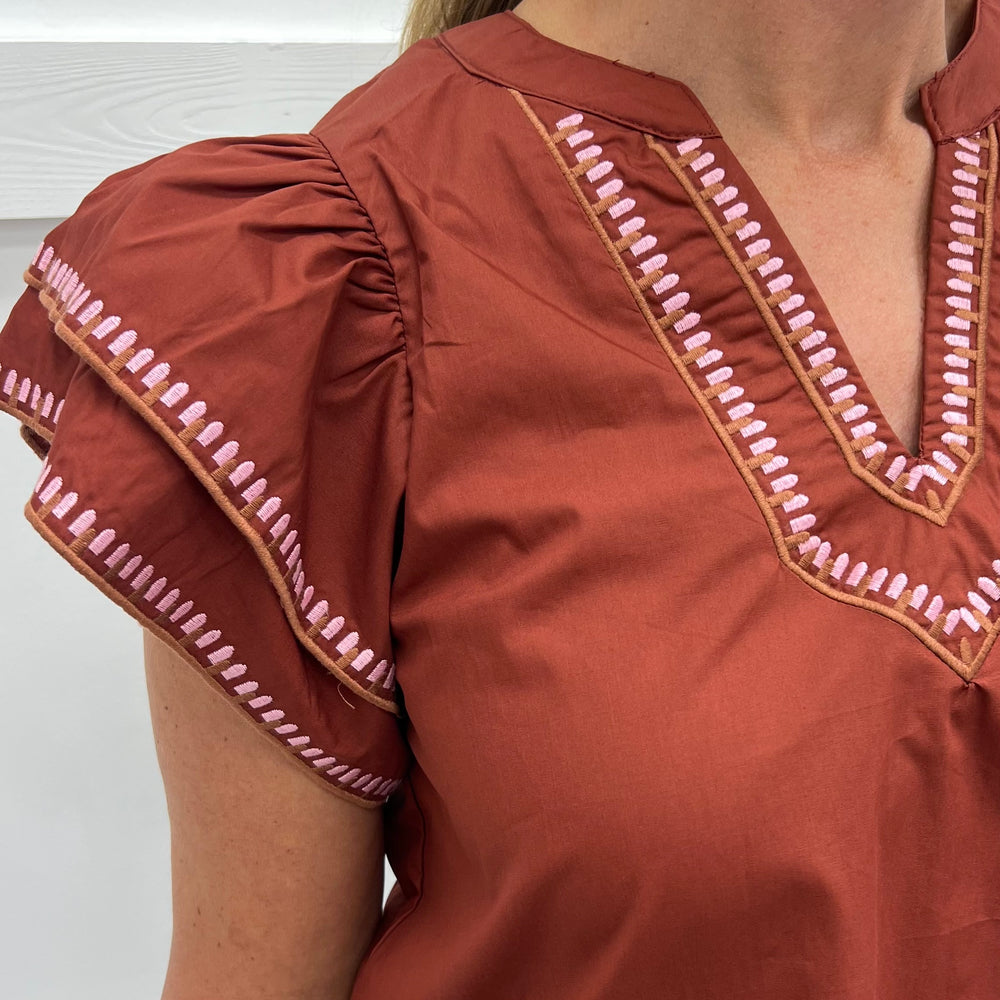 Addison Embroidered Top (Brick)