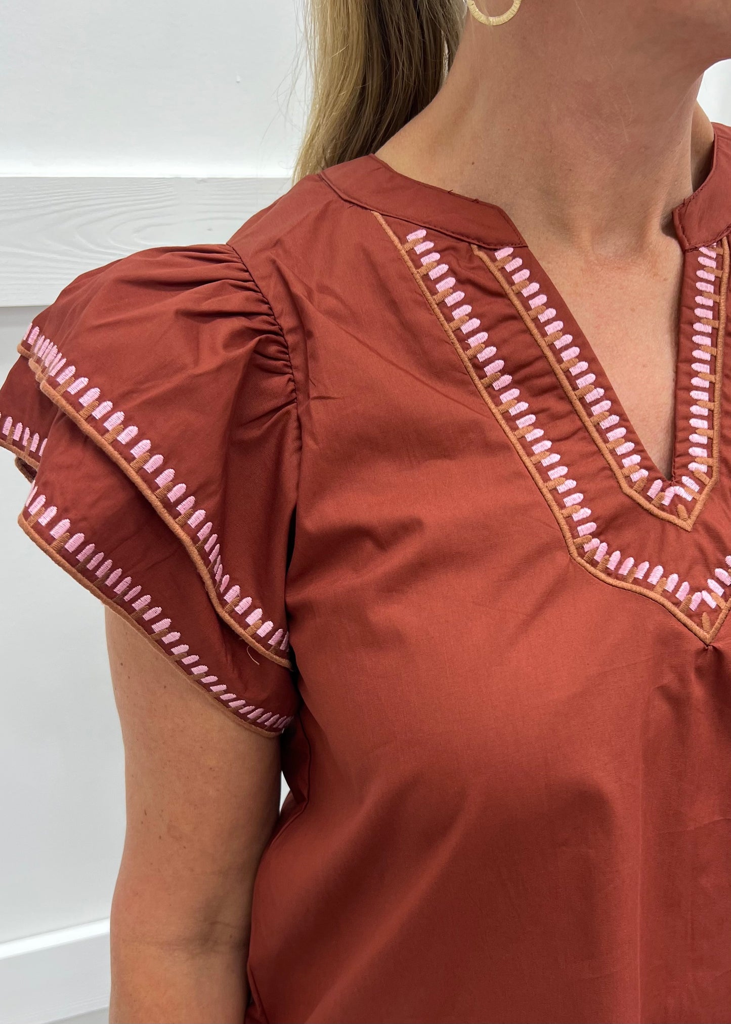 Addison Embroidered Top (Brick)