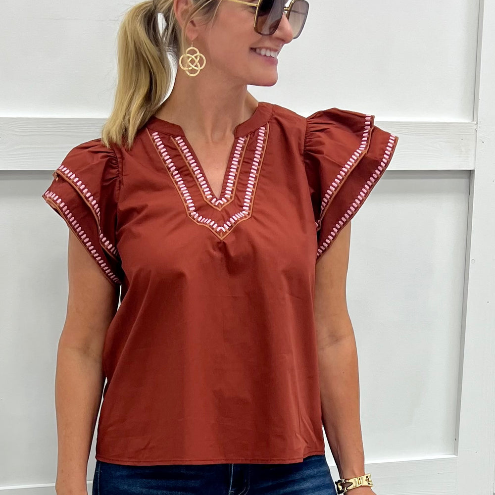 Addison Embroidered Top (Brick)