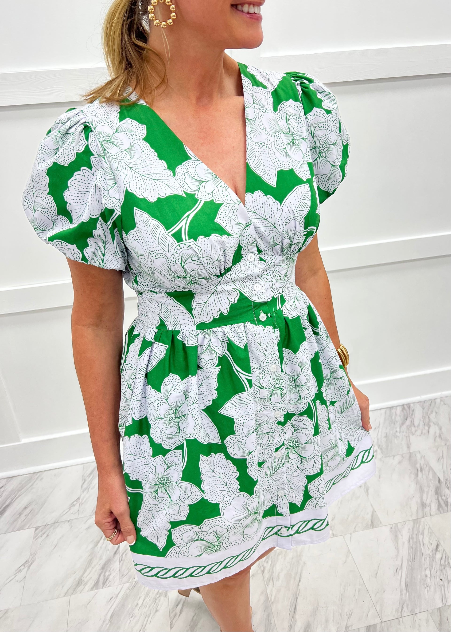 Francesca Green Flower Dress-FINAL SALE – shop chartreuse