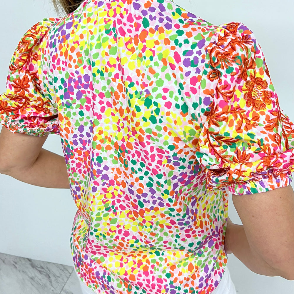 
                  
                    Spots Season Bright + Embroidered Top
                  
                