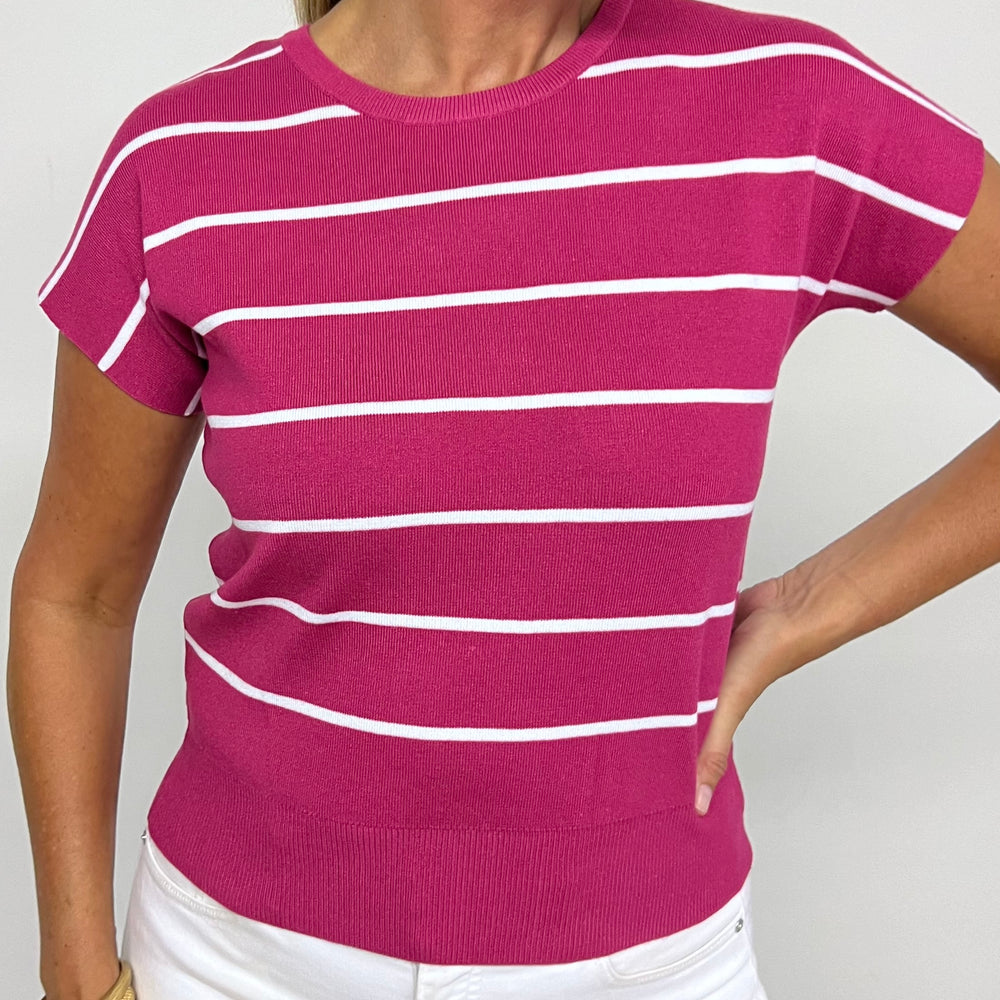 Jenna Stripe Short Sleeve Sweater (Pink) - FINAL SALE