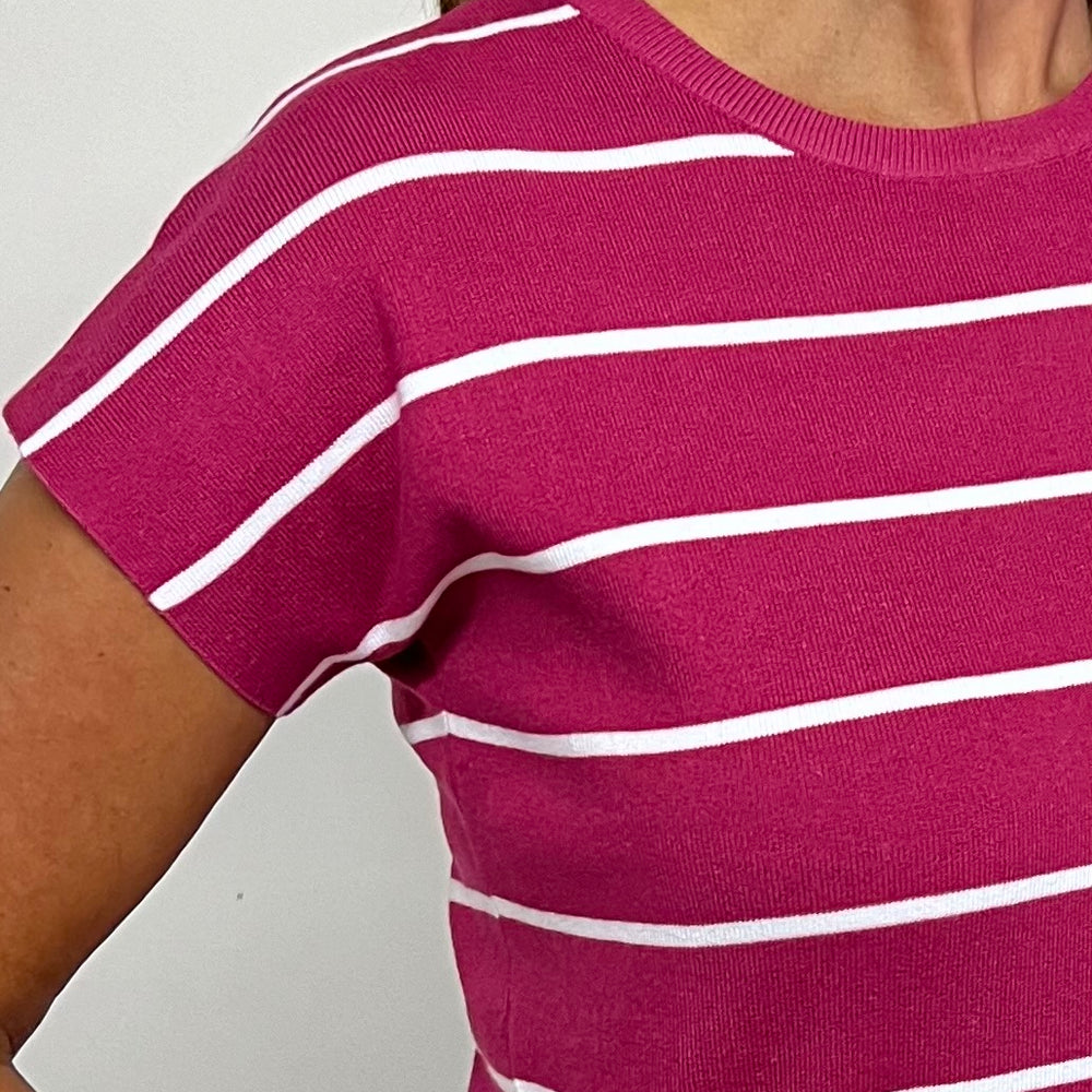 Jenna Stripe Short Sleeve Sweater (Pink) - FINAL SALE