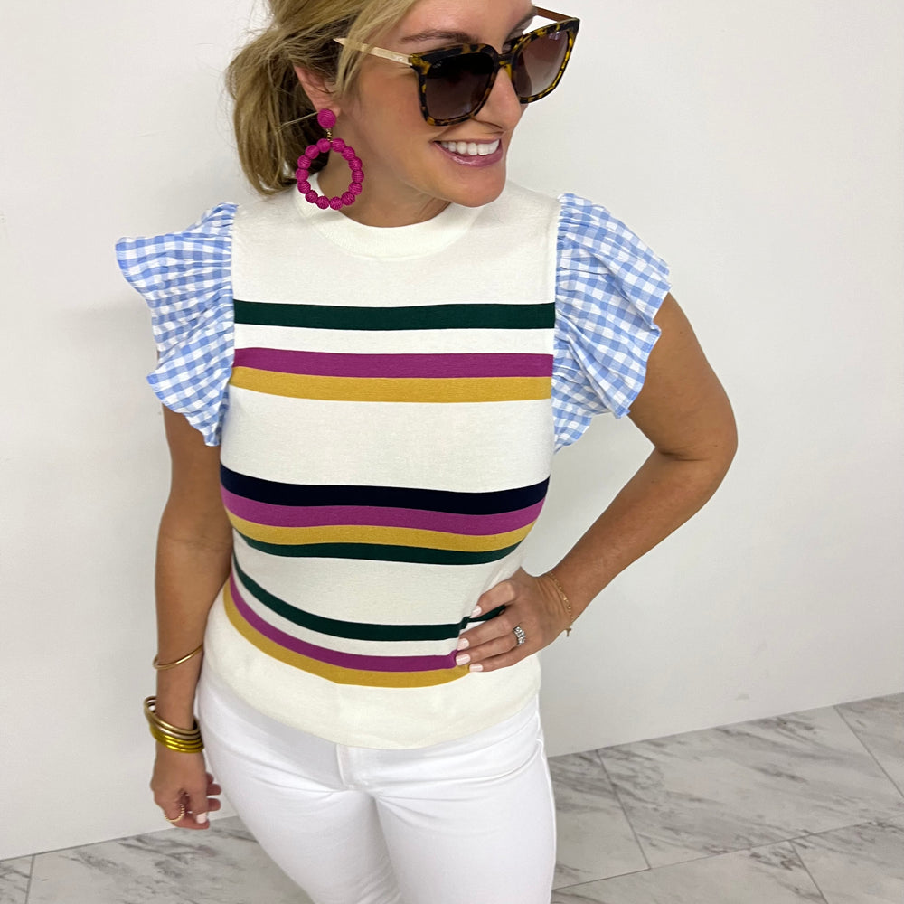 On Your Mind Stripe + Gingham Top - FINAL SALE