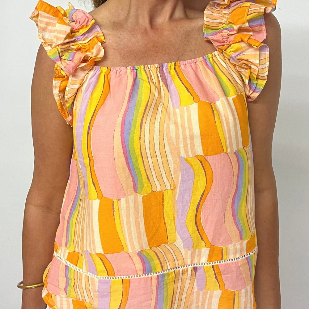 
                  
                    Summertime Sunrise Ruffle Shoulder Top -- FINAL SALE
                  
                