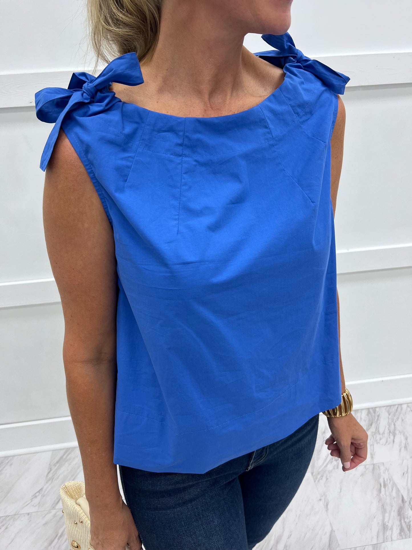 Brilliant Blue Tie Detail Top