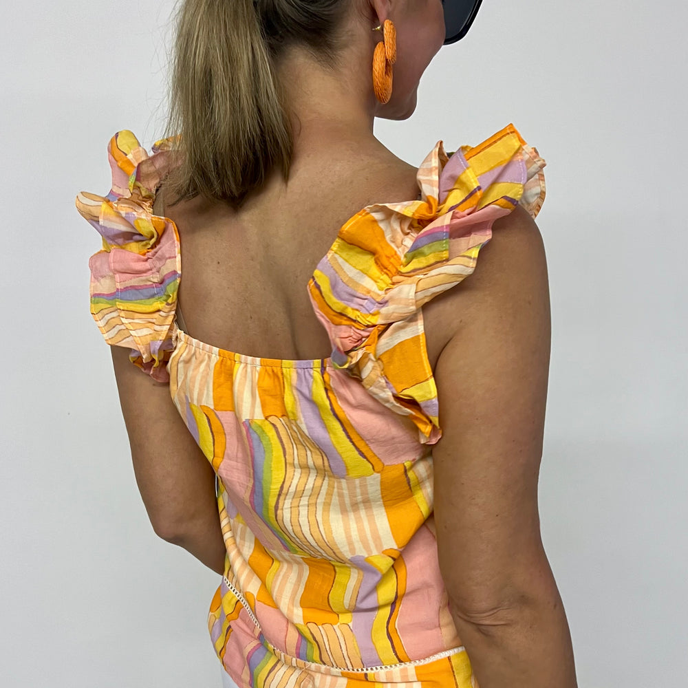 
                  
                    Summertime Sunrise Ruffle Shoulder Top -- FINAL SALE
                  
                