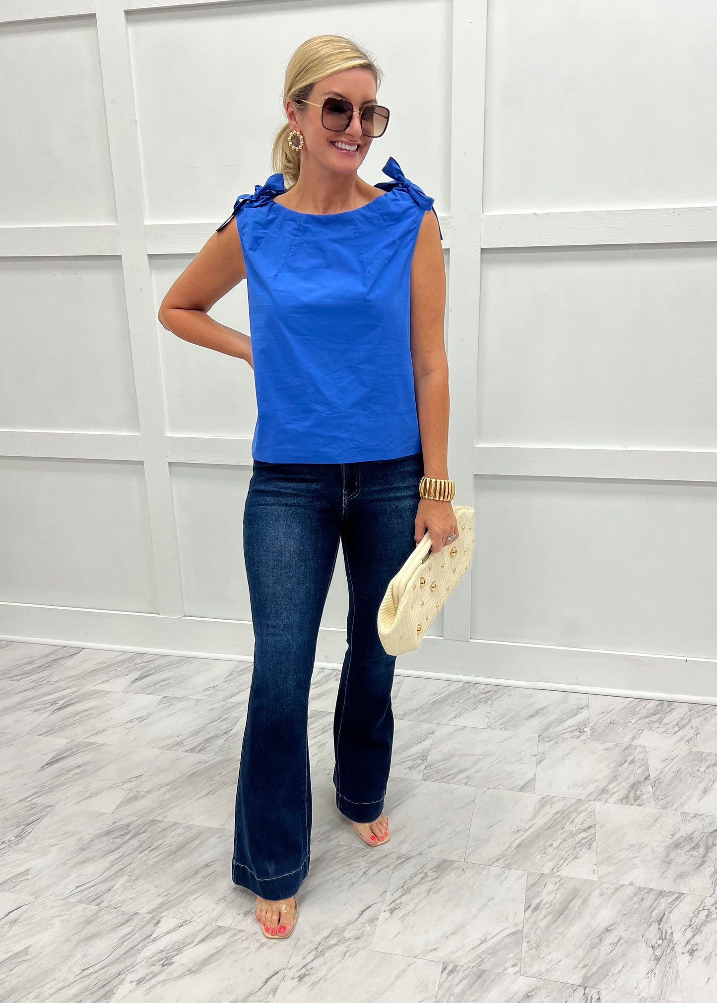 Brilliant Blue Tie Detail Top
