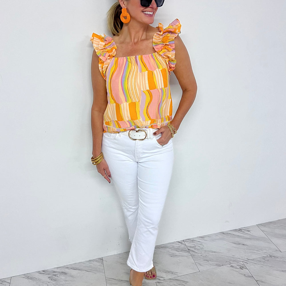 Summertime Sunrise Ruffle Shoulder Top -- FINAL SALE