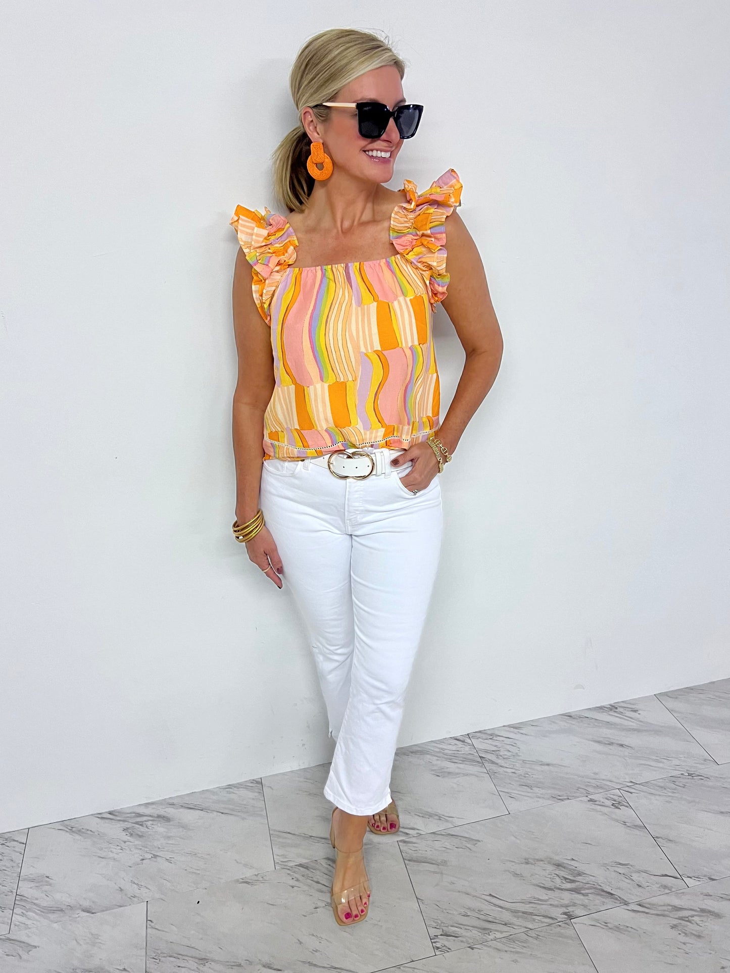 Summertime Sunrise Ruffle Shoulder Top -- FINAL SALE