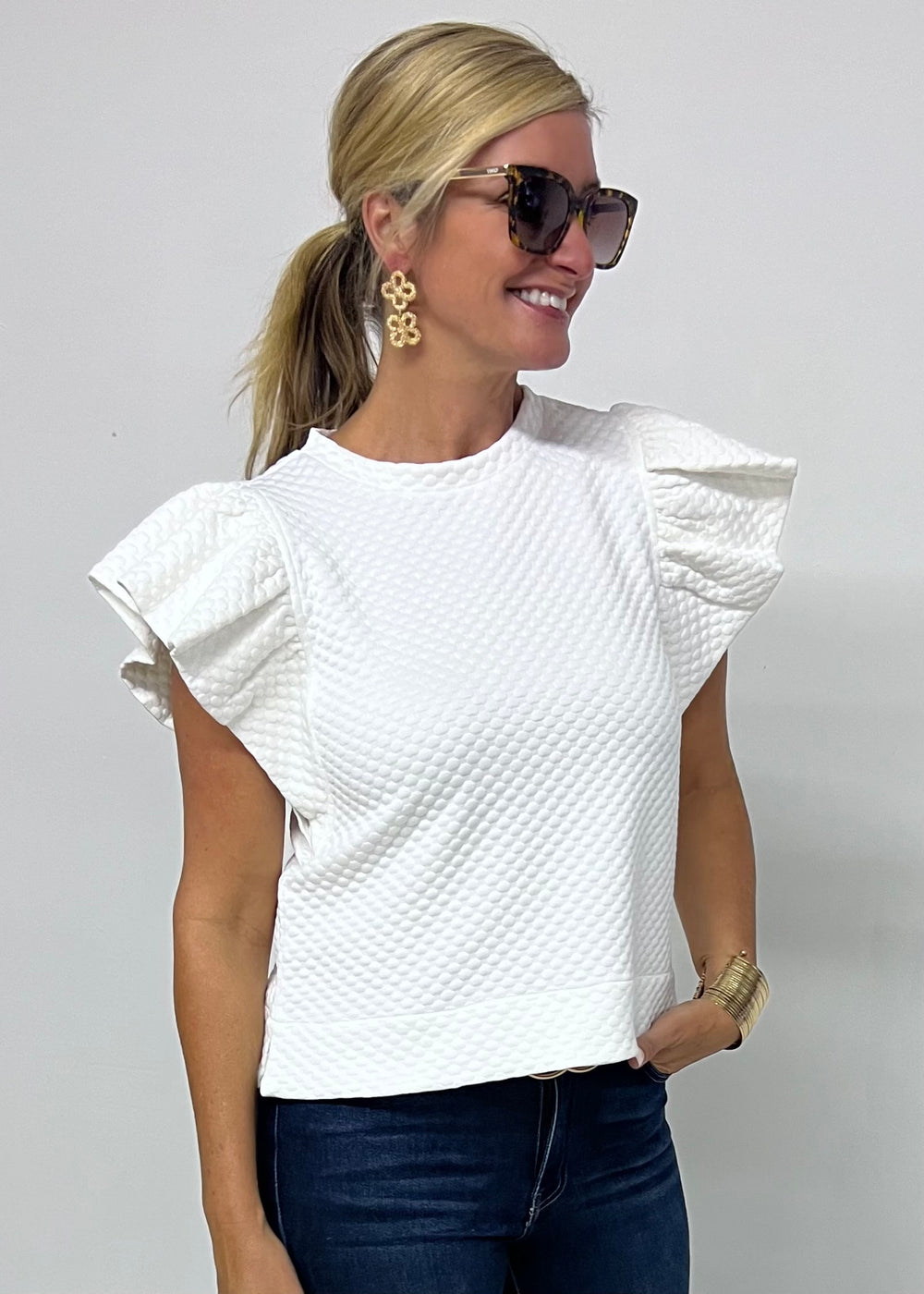 Mercer White Textured Top