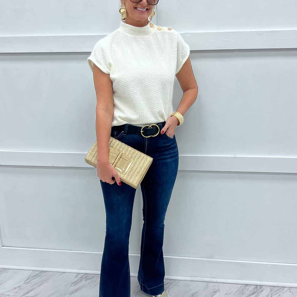 Winter White Gold Button Sweater