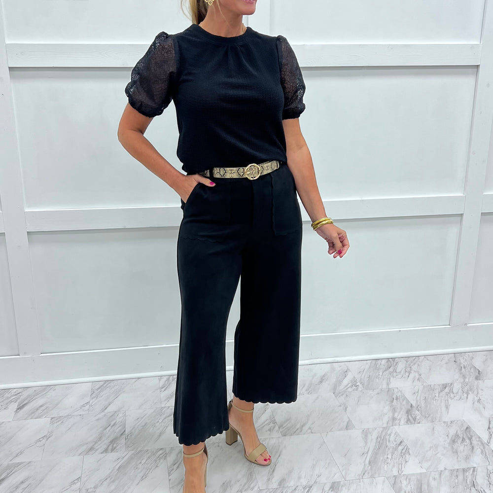 Sierra Suede + Scallop Pants (Black)