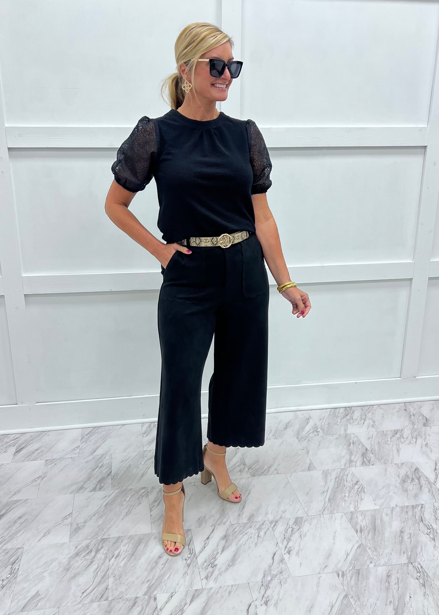 Sierra Suede + Scallop Pants (Black)