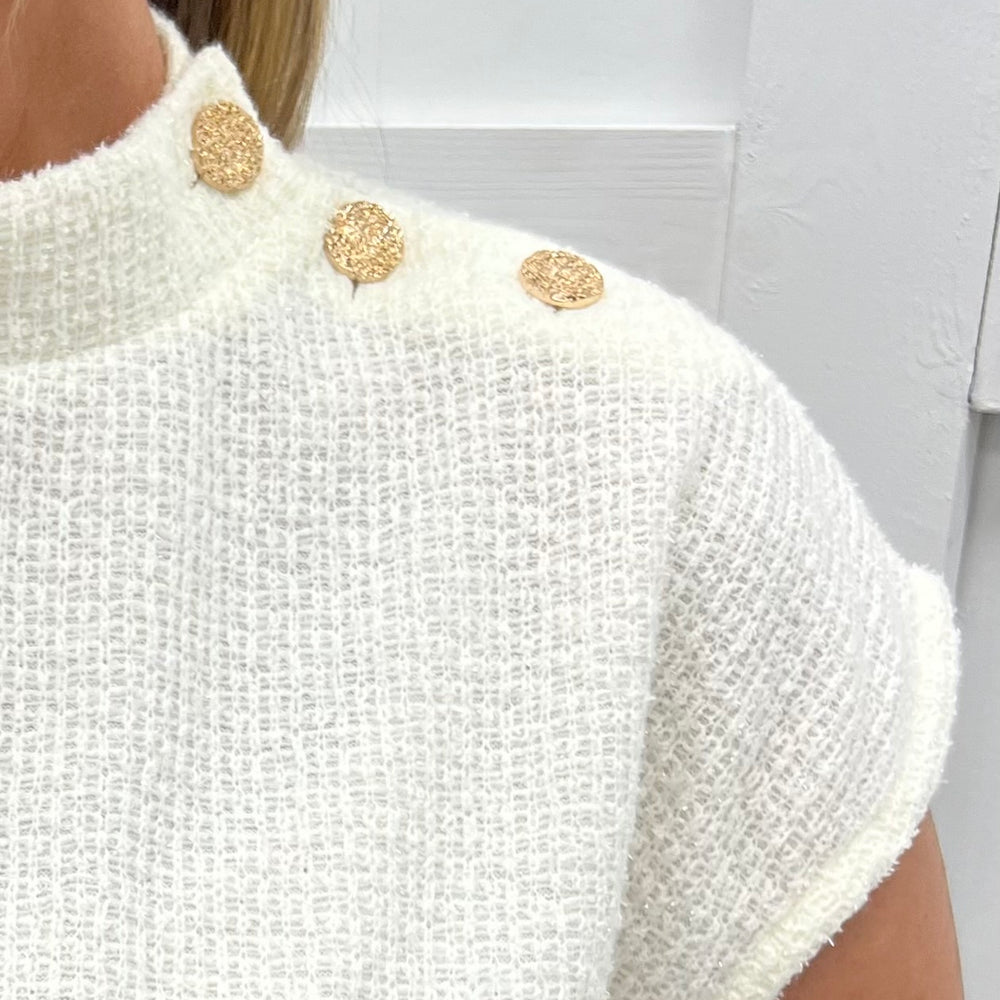Winter White Gold Button Sweater