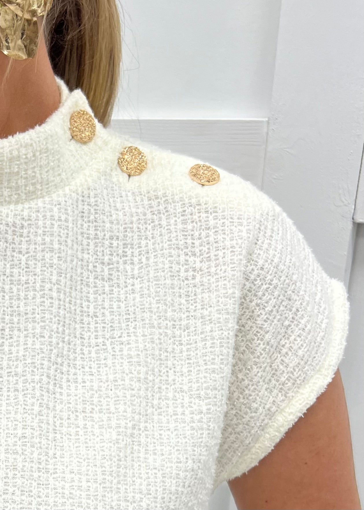 Winter White Gold Button Sweater