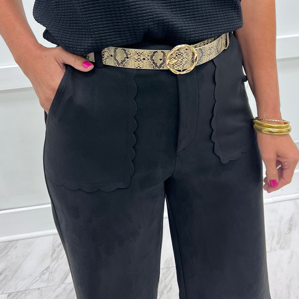 Sierra Suede + Scallop Pants (Black)
