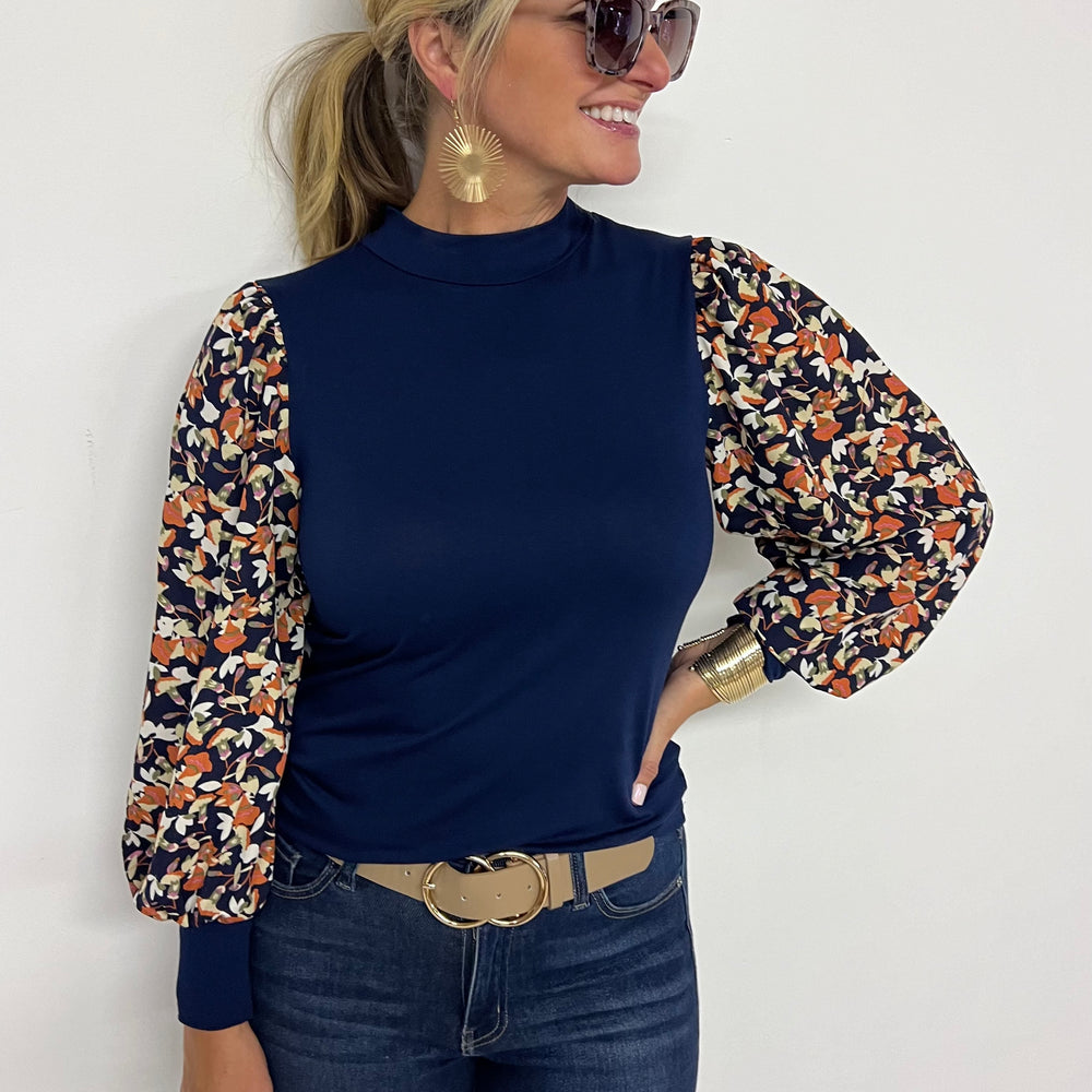 Scout Navy Print Sleeve Top-FINAL SALE