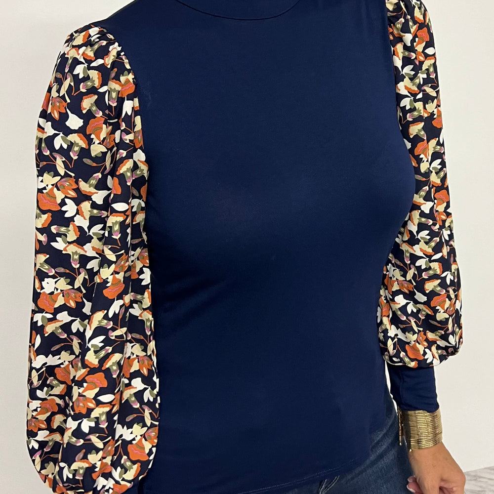 Scout Navy Print Sleeve Top-FINAL SALE