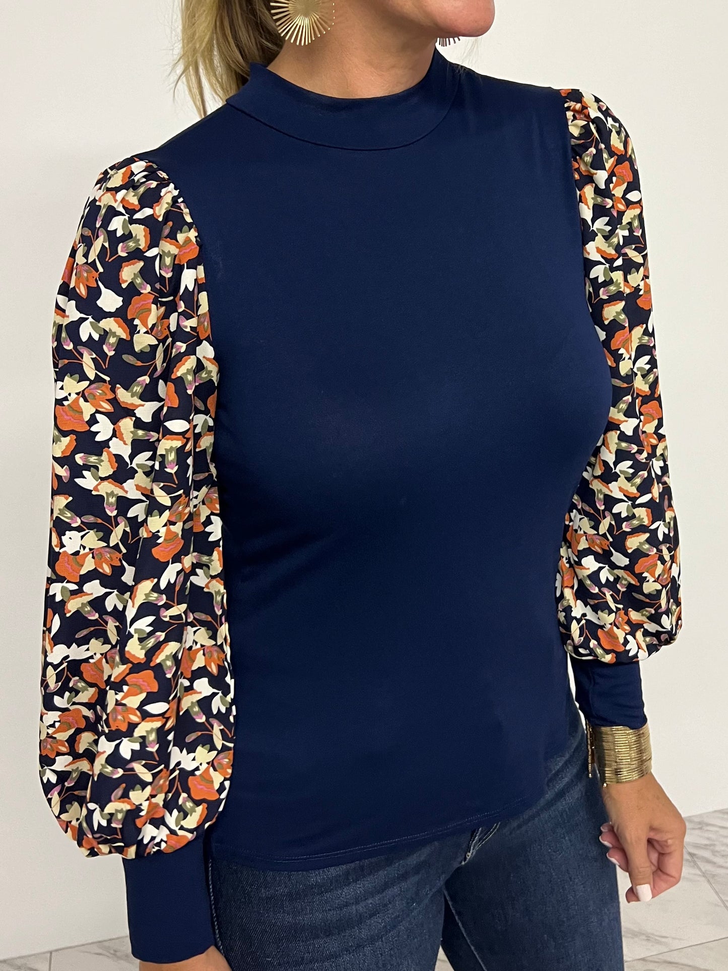 Scout Navy Print Sleeve Top-FINAL SALE