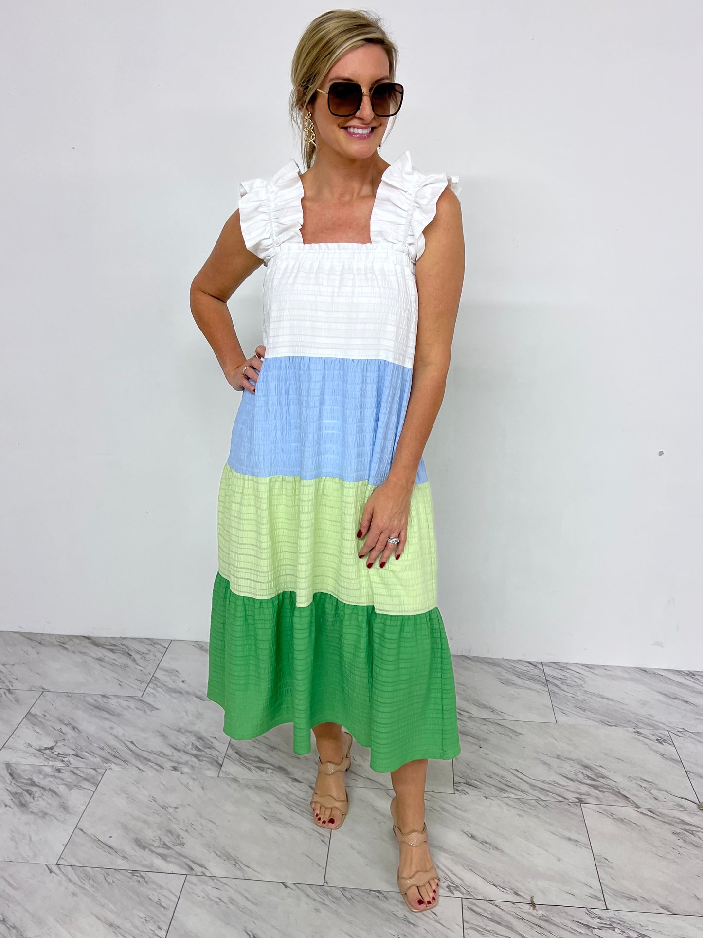 Destiny Colorblock Dress (Green Mix)