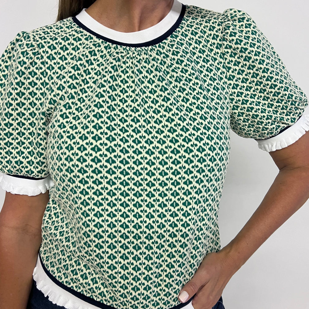 Greta Green Print Short Sleeve Sweater