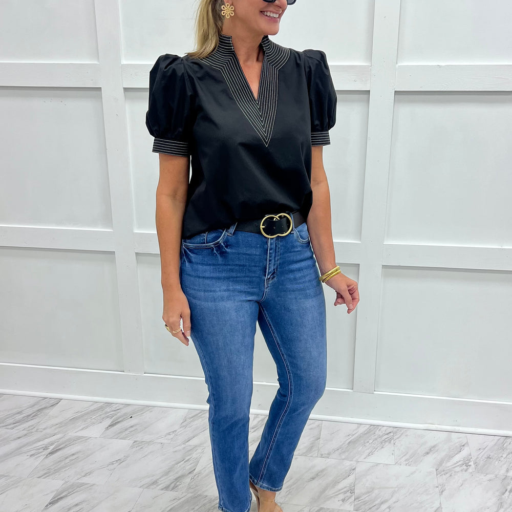 Hannah V.Neck Top (Black)