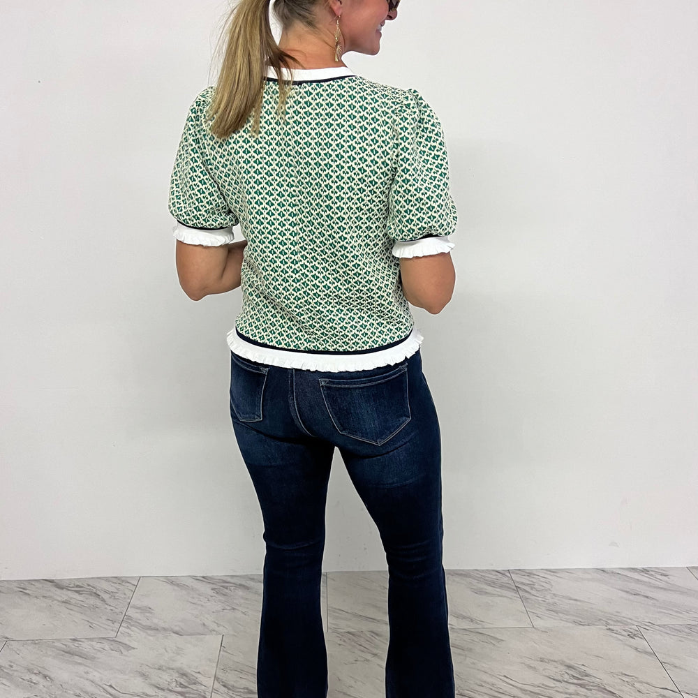 
                      
                        Greta Green Print Short Sleeve Sweater
                      
                    