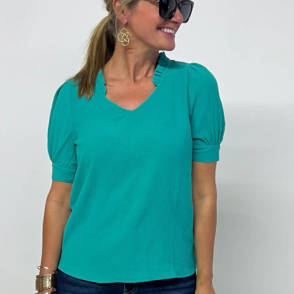 
                      
                        Carlton Ruffle Neck Top (Emerald Green)
                      
                    