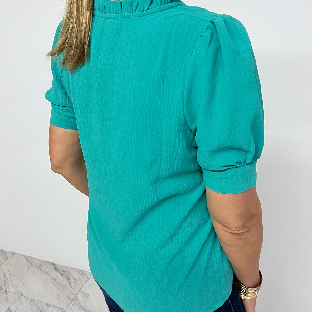 
                      
                        Carlton Ruffle Neck Top (Emerald Green)
                      
                    