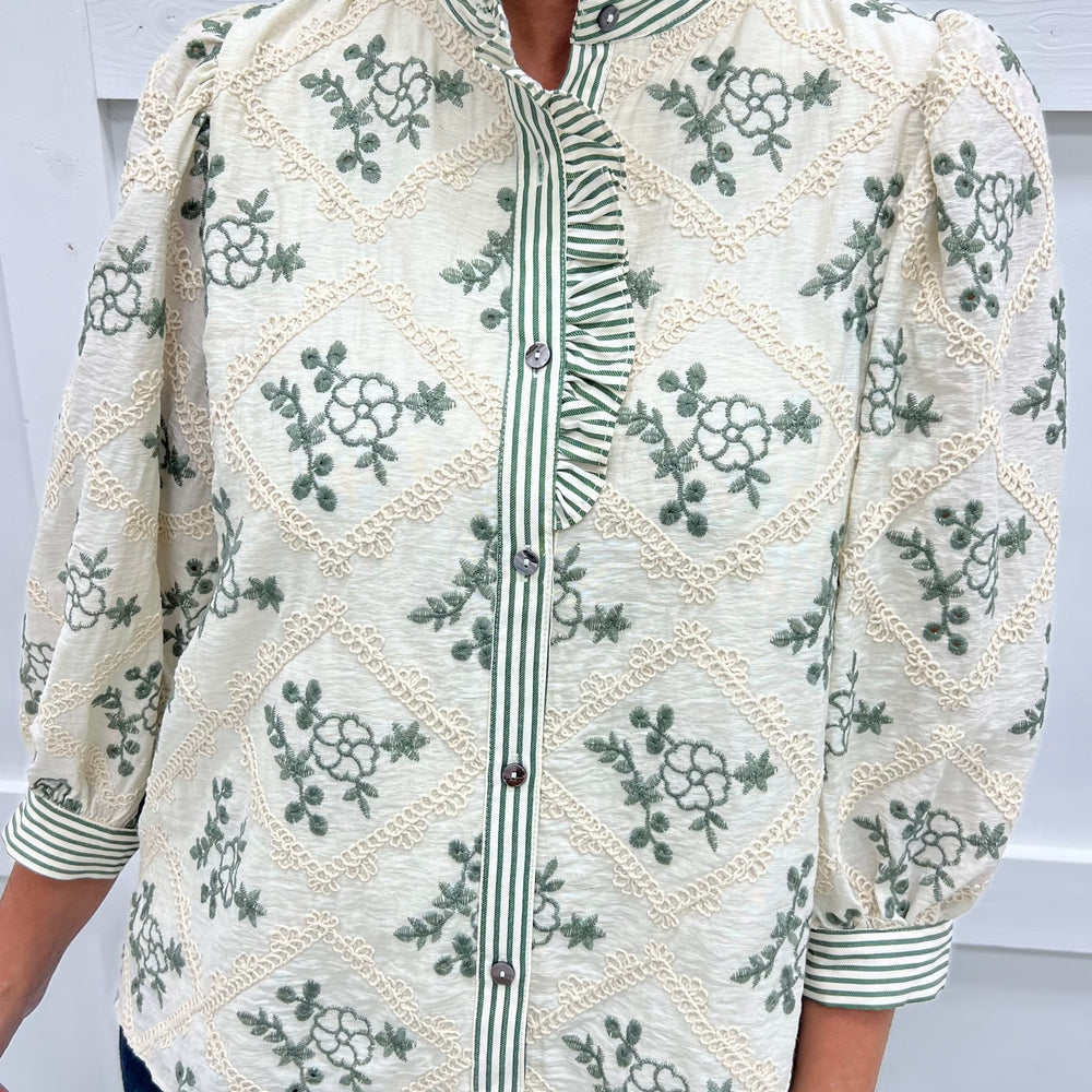 Covington Embroidered + Stripe Top