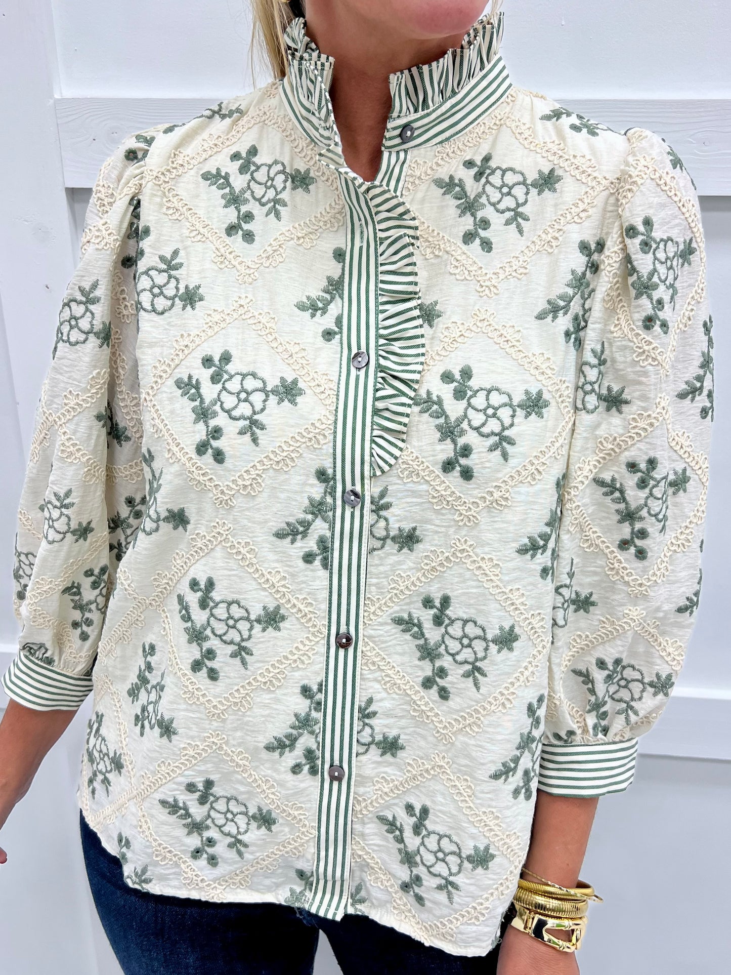 Covington Embroidered + Stripe Top