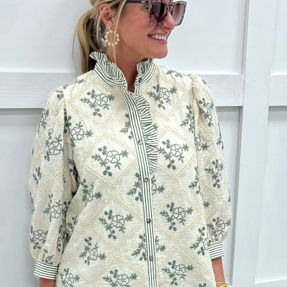 
                  
                    Covington Embroidered + Stripe Top
                  
                