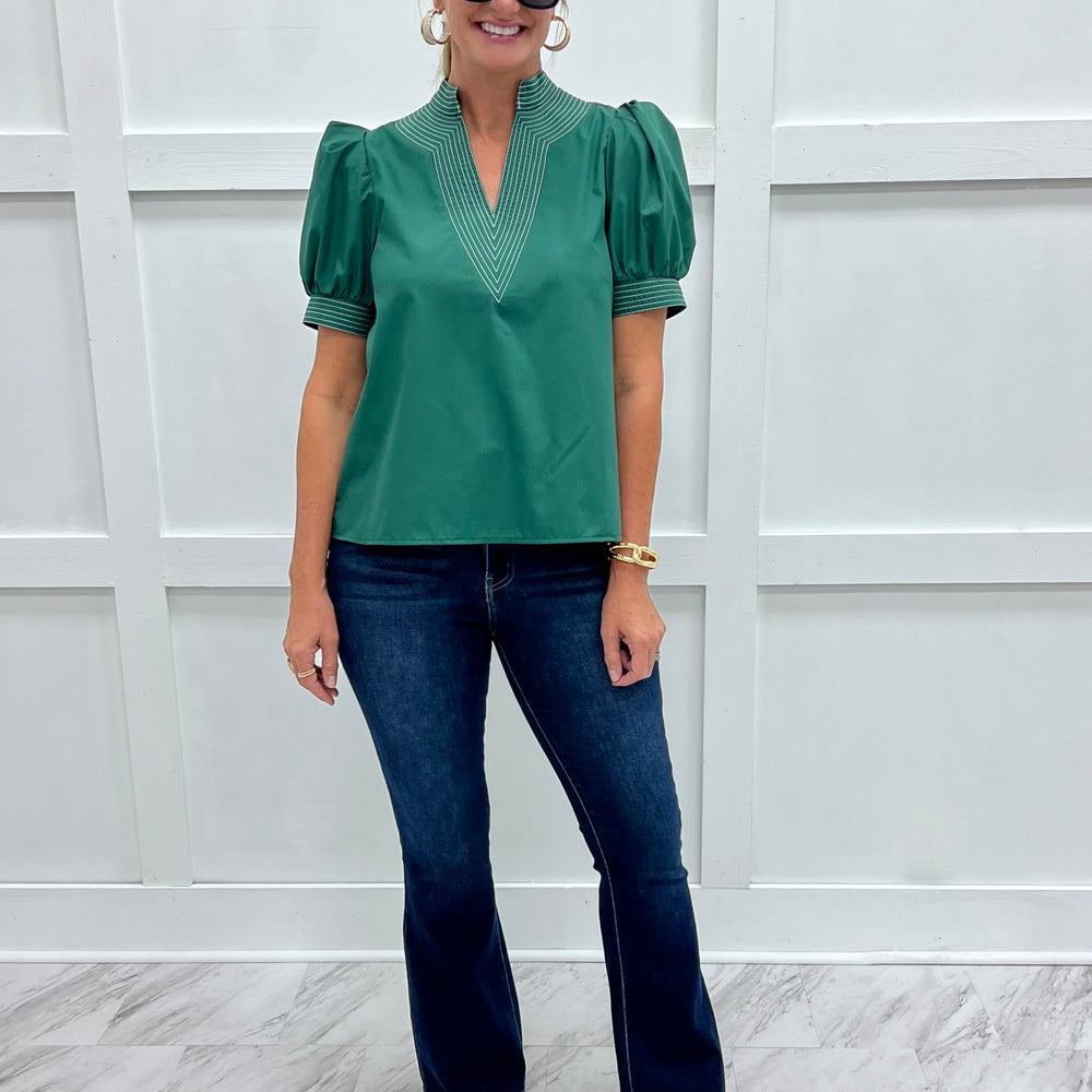 Hannah V.Neck Top (Hunter Green)