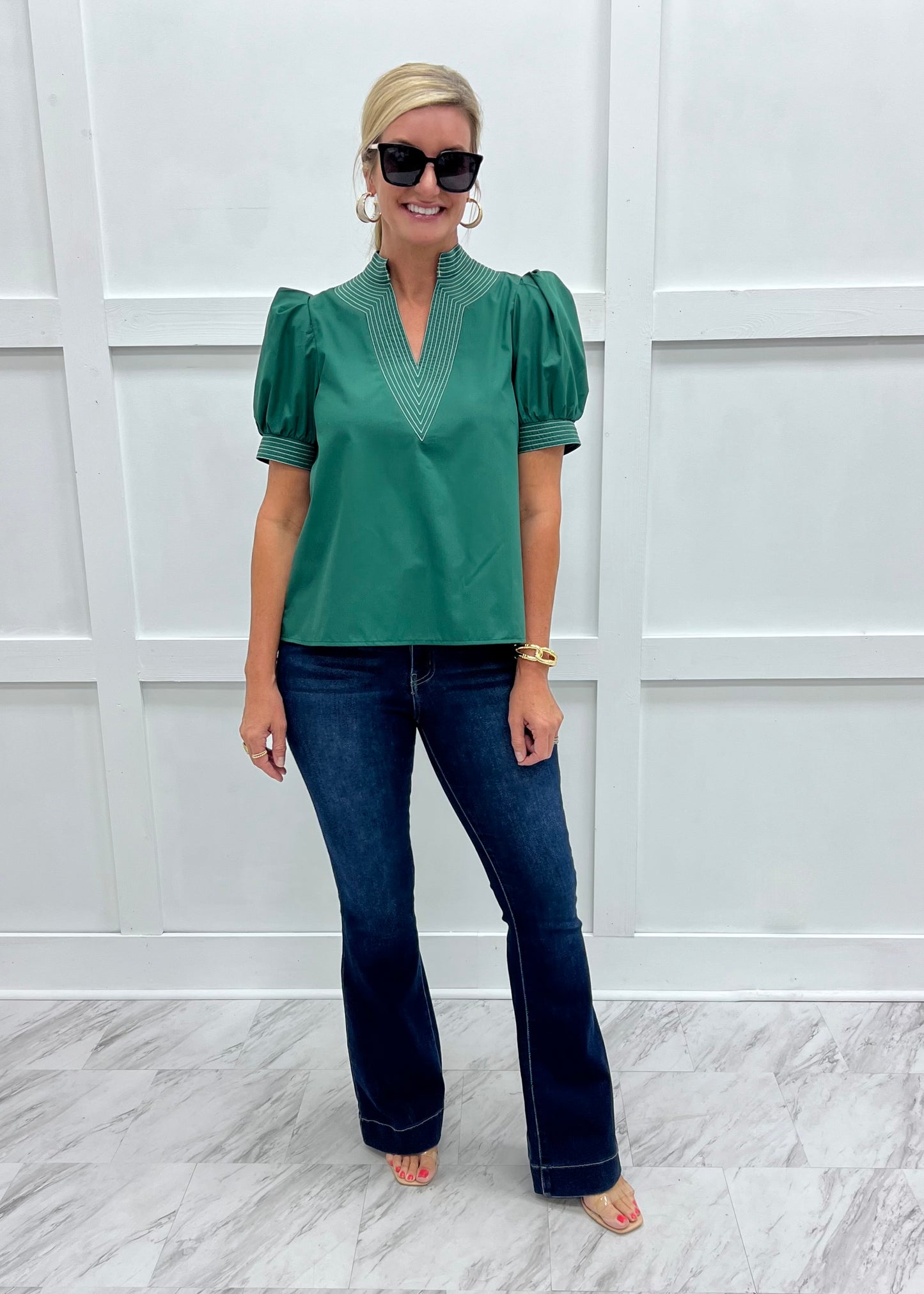 Hannah V.Neck Top (Hunter Green)