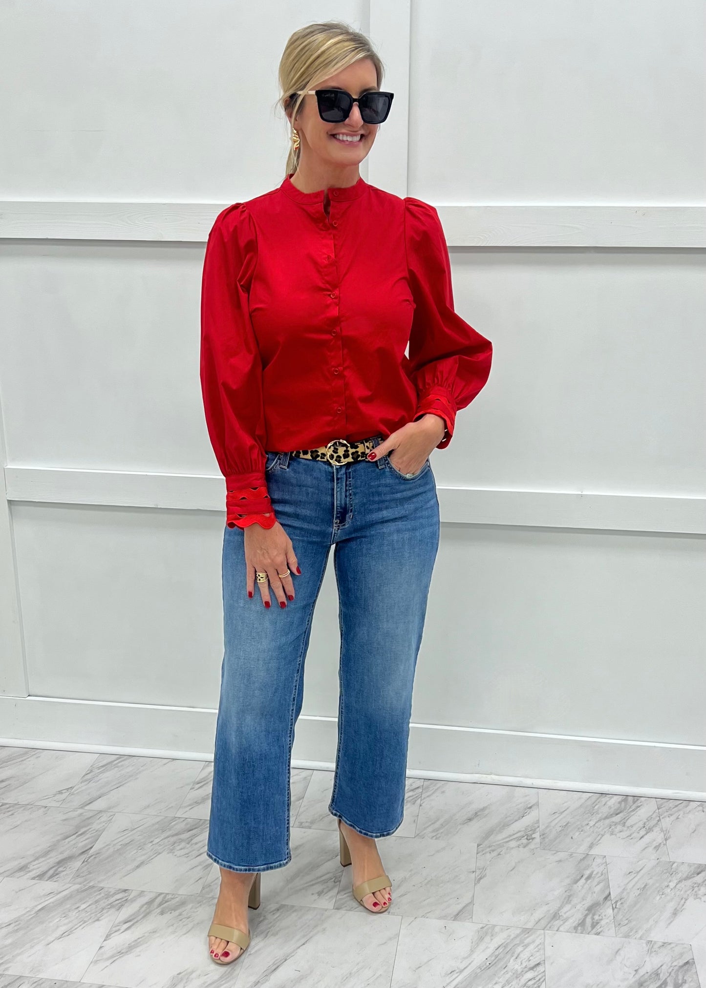 Avenue Red Button Up Top