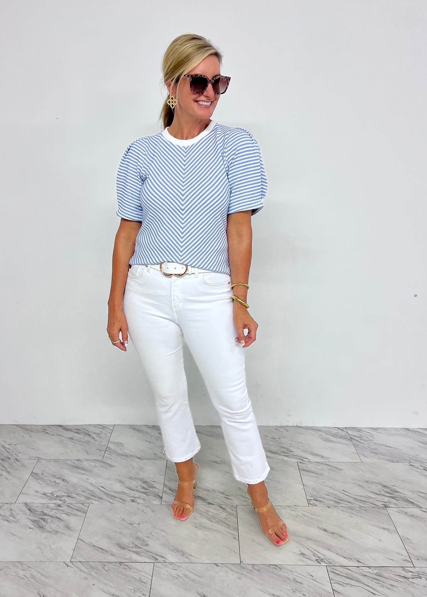 Caspian Herringbone Stripe Top (blue)
