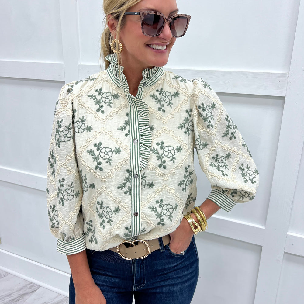 
                  
                    Covington Embroidered + Stripe Top
                  
                